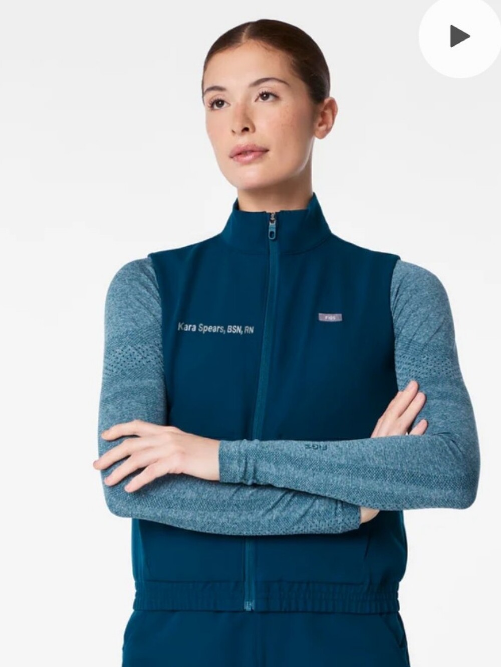 Figs Womens Sydney Scrub Vest - Deep Reef XS